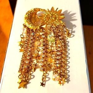 Kirks Folly Celestial Moon Sun Shooting Stars Jeweled Gold Tone Brooch